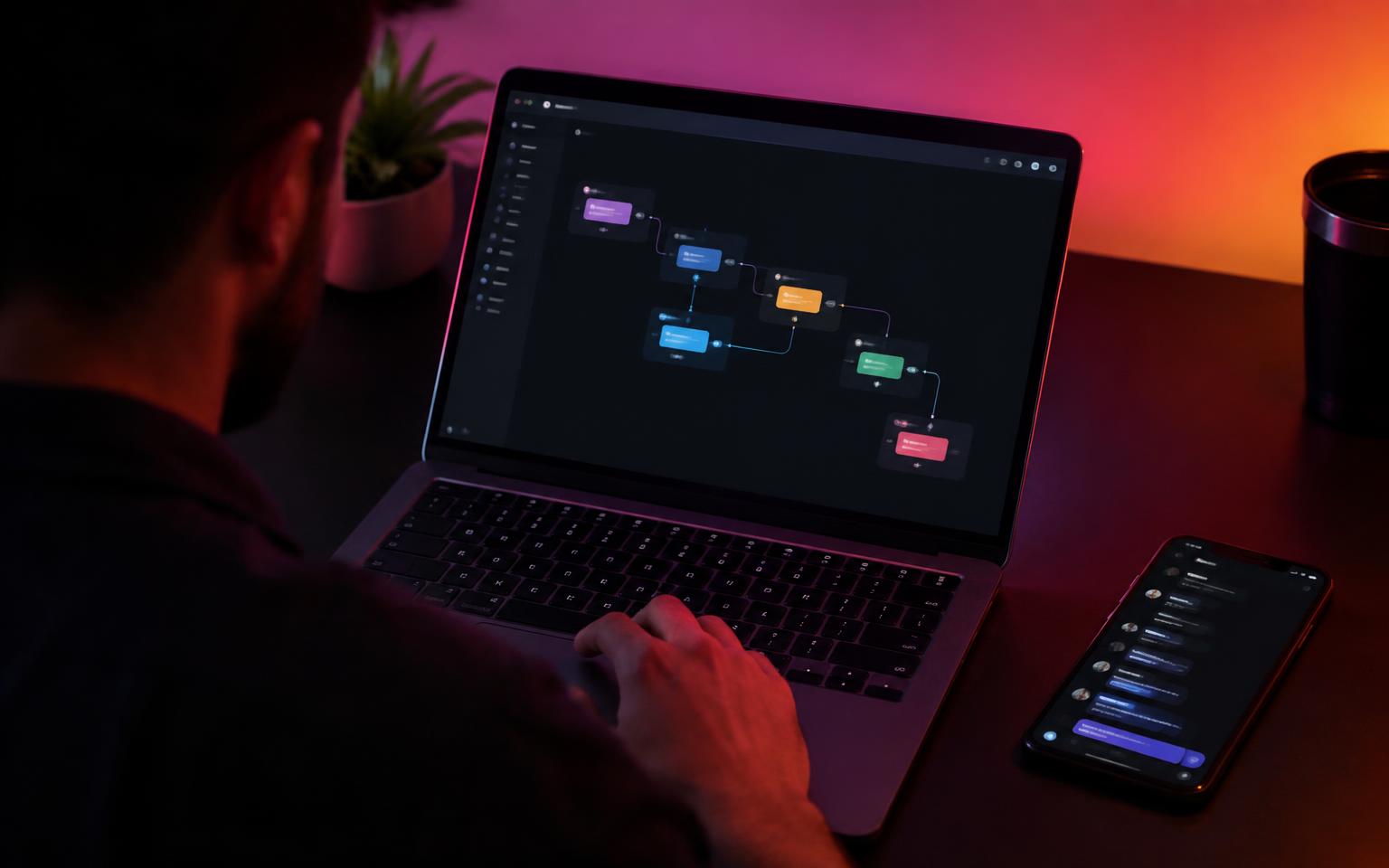 Business owner building an Instagram automation flow in Mokchat